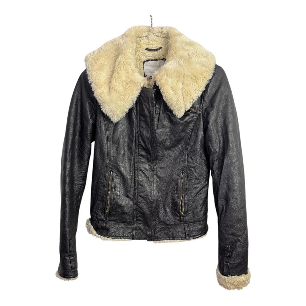 Women’s Shearling-Lined Moto Jacket | Wilsons‎ Leather | Black Cream Sherpa